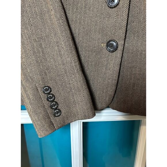 CHAPS Ralph Lauren Tweed Blazer Brown Wool Herringbone Jacket Academia Size 16 - Picture 10 of 16